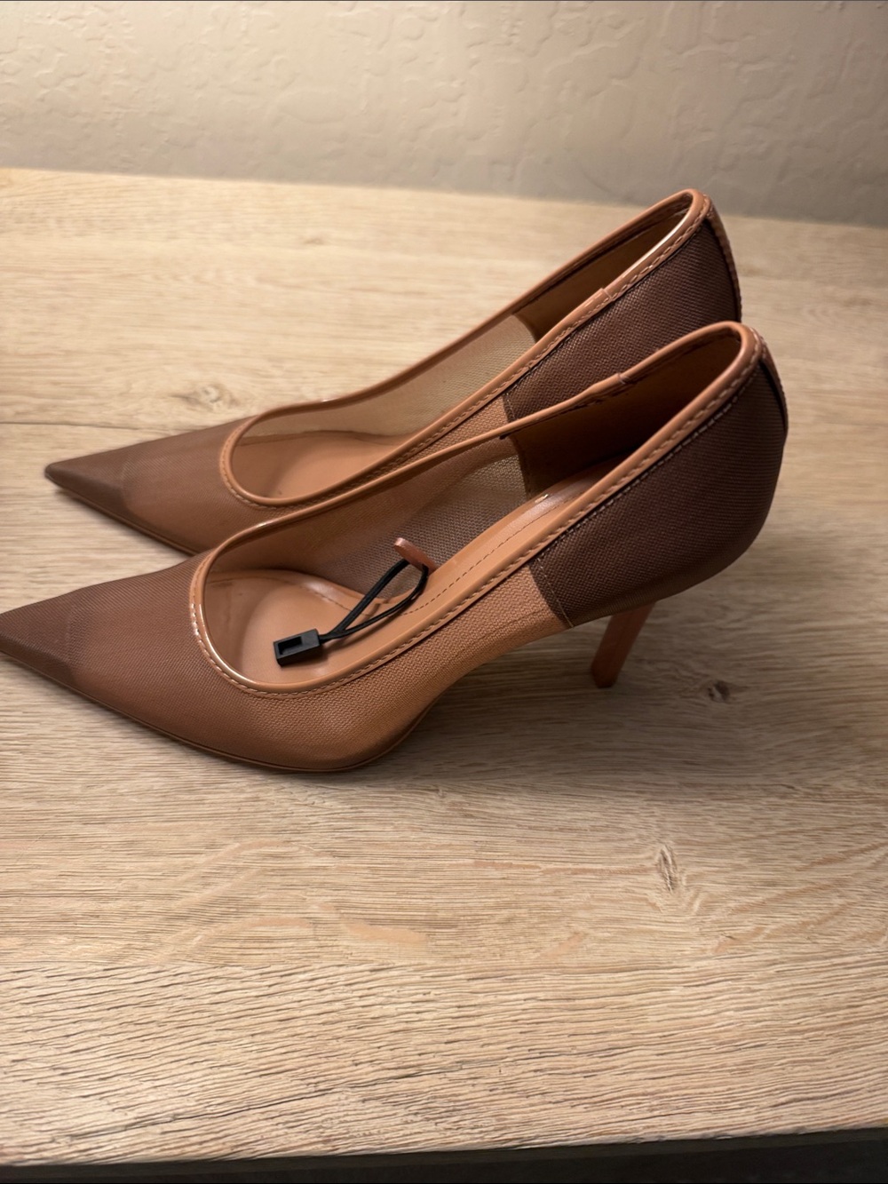 Zara Two-Tone Brown Pointed-Toe Mid Heel Pumps